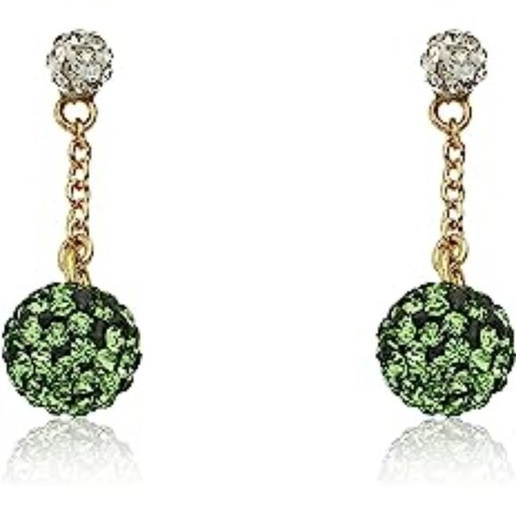 Jewelry - Molly Glitz 14k Gold Plated Lime White Crystal Ball Dangle Earrings